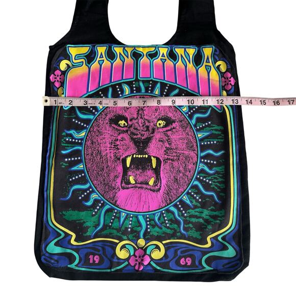 Via Penny Lane Reworked Apparel Carlos Santana 1969 Black Canvas Tote Bag OS - Picture 2 of 5
